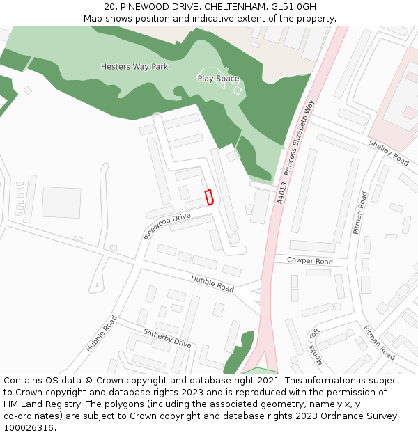 20, PINEWOOD DRIVE, CHELTENHAM, GL51 0GH: Location map and indicative extent of plot