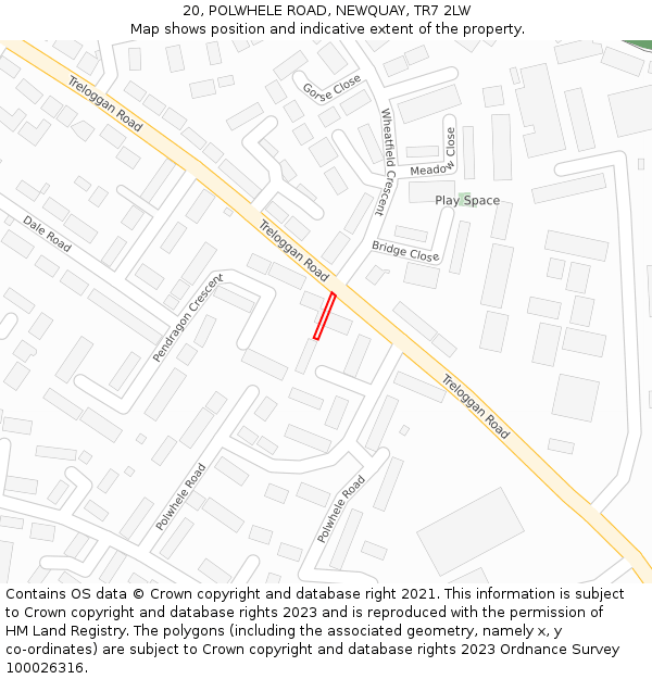 20, POLWHELE ROAD, NEWQUAY, TR7 2LW: Location map and indicative extent of plot