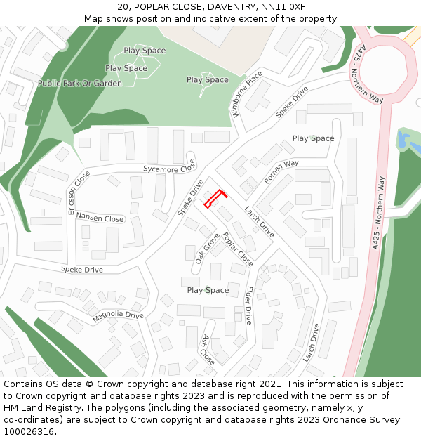 20, POPLAR CLOSE, DAVENTRY, NN11 0XF: Location map and indicative extent of plot