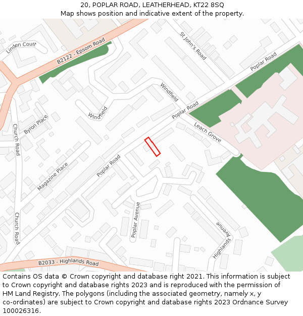 20, POPLAR ROAD, LEATHERHEAD, KT22 8SQ: Location map and indicative extent of plot