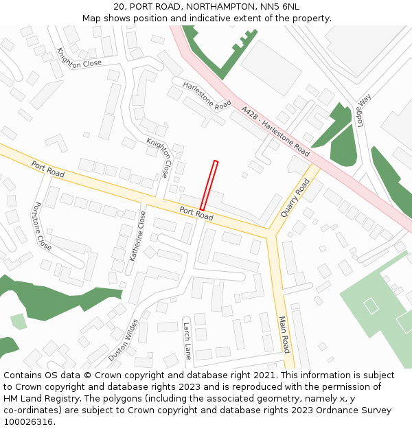 20, PORT ROAD, NORTHAMPTON, NN5 6NL: Location map and indicative extent of plot