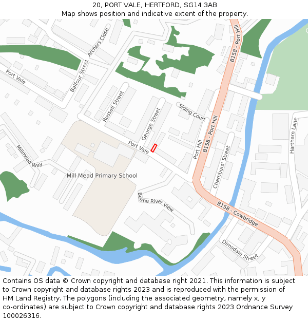 20, PORT VALE, HERTFORD, SG14 3AB: Location map and indicative extent of plot