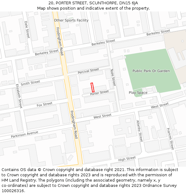 20, PORTER STREET, SCUNTHORPE, DN15 6JA: Location map and indicative extent of plot