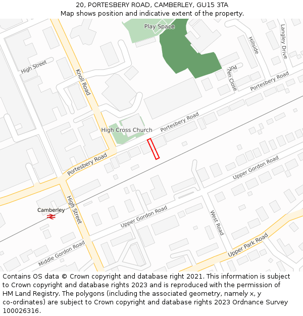 20, PORTESBERY ROAD, CAMBERLEY, GU15 3TA: Location map and indicative extent of plot