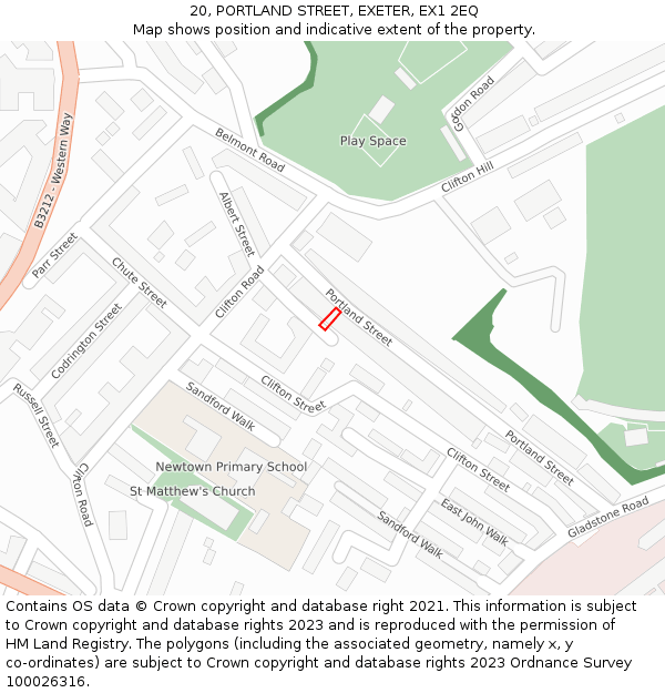 20, PORTLAND STREET, EXETER, EX1 2EQ: Location map and indicative extent of plot