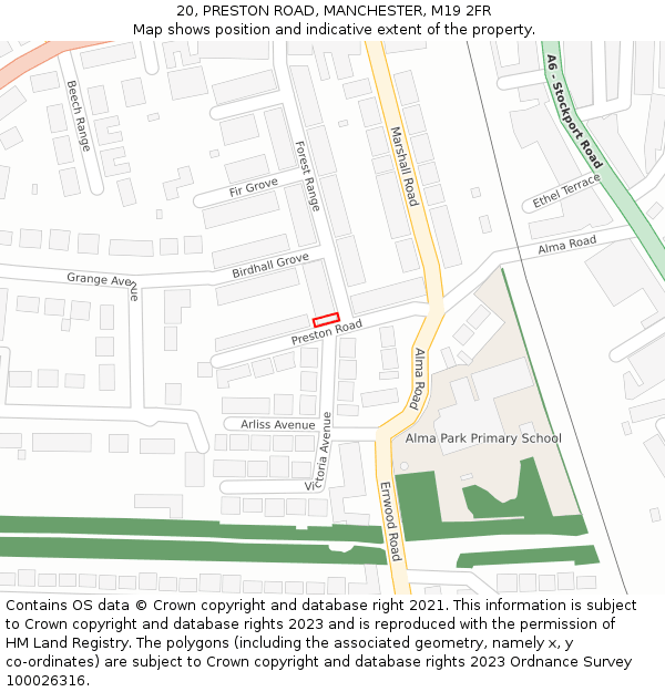 20, PRESTON ROAD, MANCHESTER, M19 2FR: Location map and indicative extent of plot