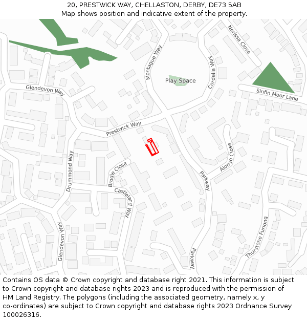 20, PRESTWICK WAY, CHELLASTON, DERBY, DE73 5AB: Location map and indicative extent of plot