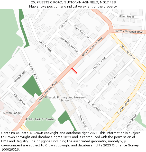20, PRIESTSIC ROAD, SUTTON-IN-ASHFIELD, NG17 4EB: Location map and indicative extent of plot