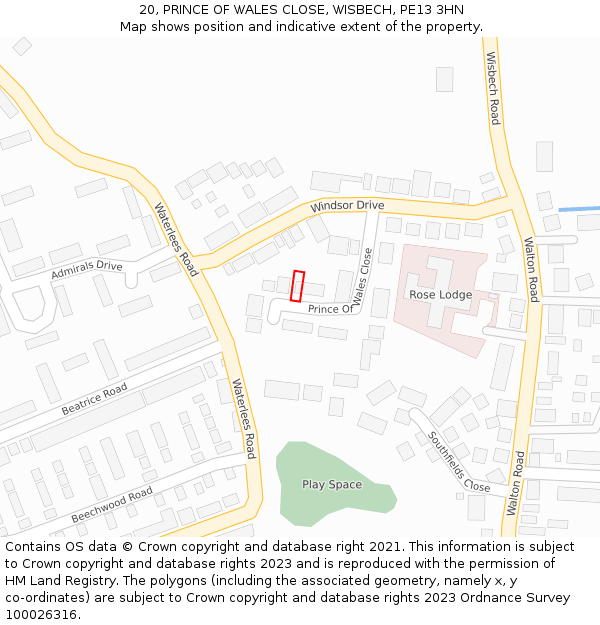20, PRINCE OF WALES CLOSE, WISBECH, PE13 3HN: Location map and indicative extent of plot