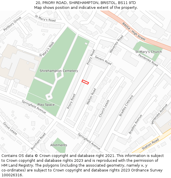 20, PRIORY ROAD, SHIREHAMPTON, BRISTOL, BS11 9TD: Location map and indicative extent of plot