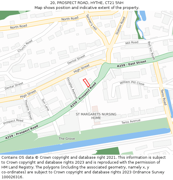 20, PROSPECT ROAD, HYTHE, CT21 5NH: Location map and indicative extent of plot