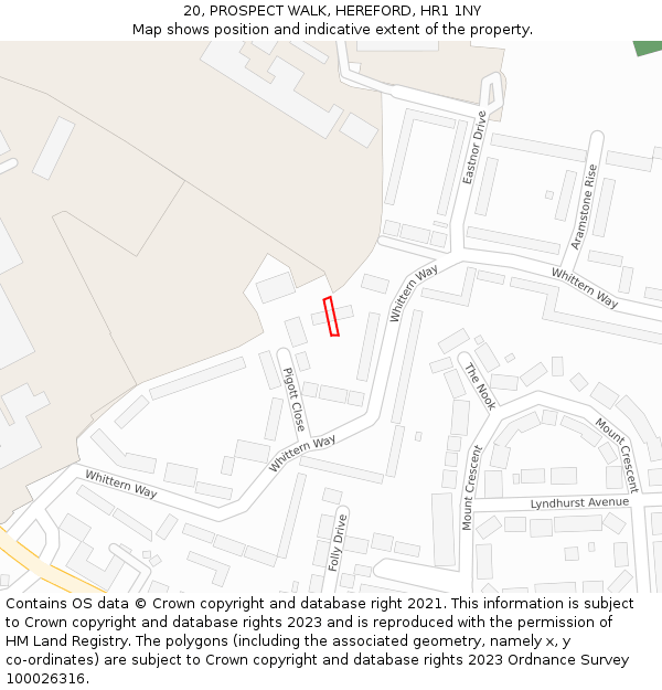 20, PROSPECT WALK, HEREFORD, HR1 1NY: Location map and indicative extent of plot