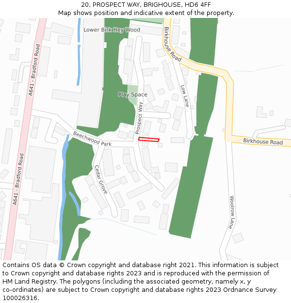 20, PROSPECT WAY, BRIGHOUSE, HD6 4FF: Location map and indicative extent of plot