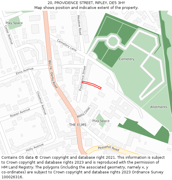 20, PROVIDENCE STREET, RIPLEY, DE5 3HY: Location map and indicative extent of plot