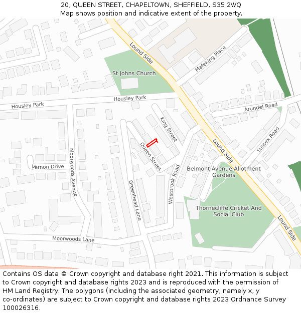 20, QUEEN STREET, CHAPELTOWN, SHEFFIELD, S35 2WQ: Location map and indicative extent of plot