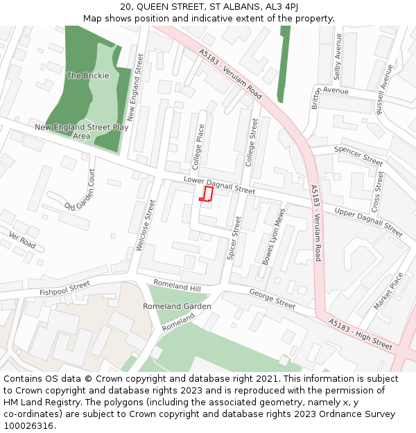 20, QUEEN STREET, ST ALBANS, AL3 4PJ: Location map and indicative extent of plot