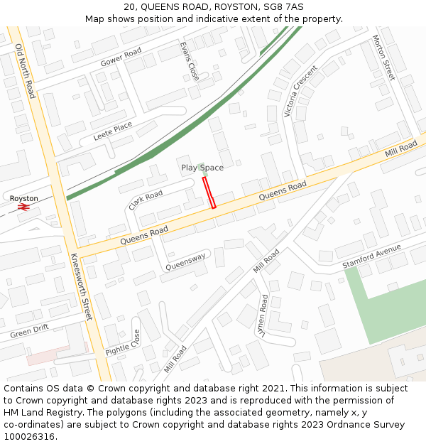 20, QUEENS ROAD, ROYSTON, SG8 7AS: Location map and indicative extent of plot