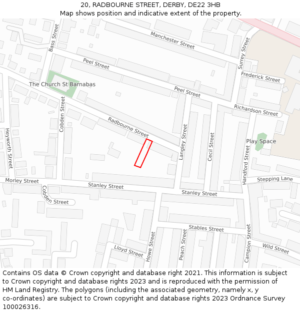 20, RADBOURNE STREET, DERBY, DE22 3HB: Location map and indicative extent of plot