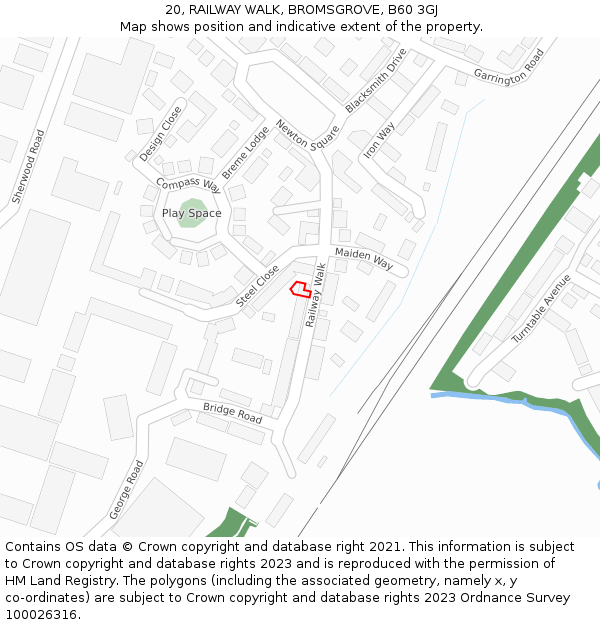 20, RAILWAY WALK, BROMSGROVE, B60 3GJ: Location map and indicative extent of plot