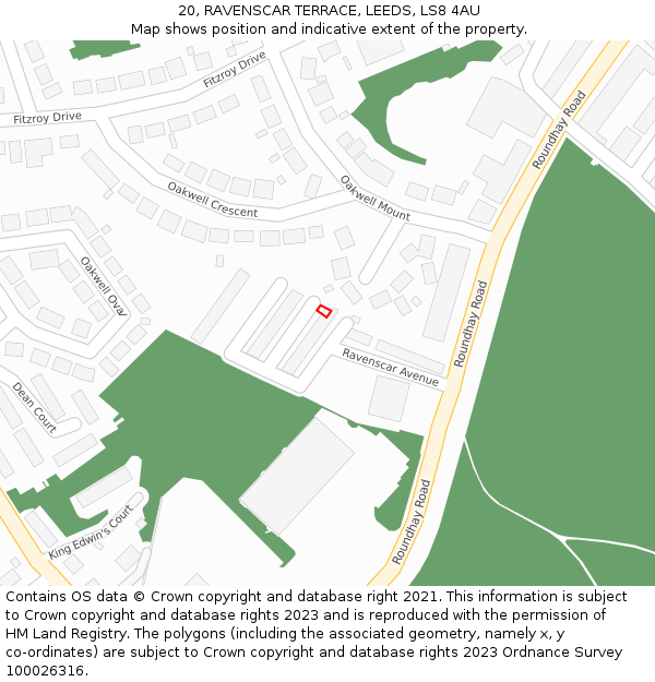 20, RAVENSCAR TERRACE, LEEDS, LS8 4AU: Location map and indicative extent of plot