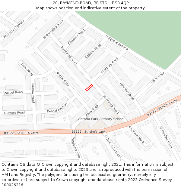 20, RAYMEND ROAD, BRISTOL, BS3 4QP: Location map and indicative extent of plot