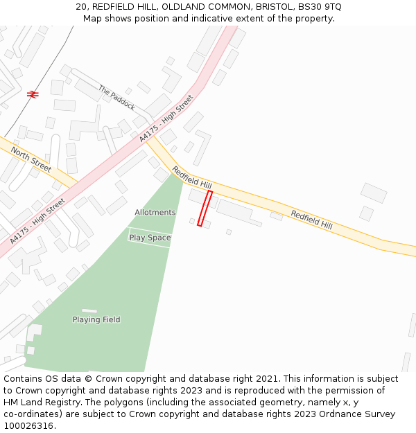 20, REDFIELD HILL, OLDLAND COMMON, BRISTOL, BS30 9TQ: Location map and indicative extent of plot