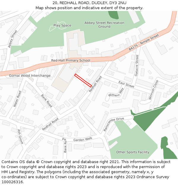 20, REDHALL ROAD, DUDLEY, DY3 2NU: Location map and indicative extent of plot