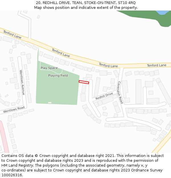 20, REDHILL DRIVE, TEAN, STOKE-ON-TRENT, ST10 4RQ: Location map and indicative extent of plot