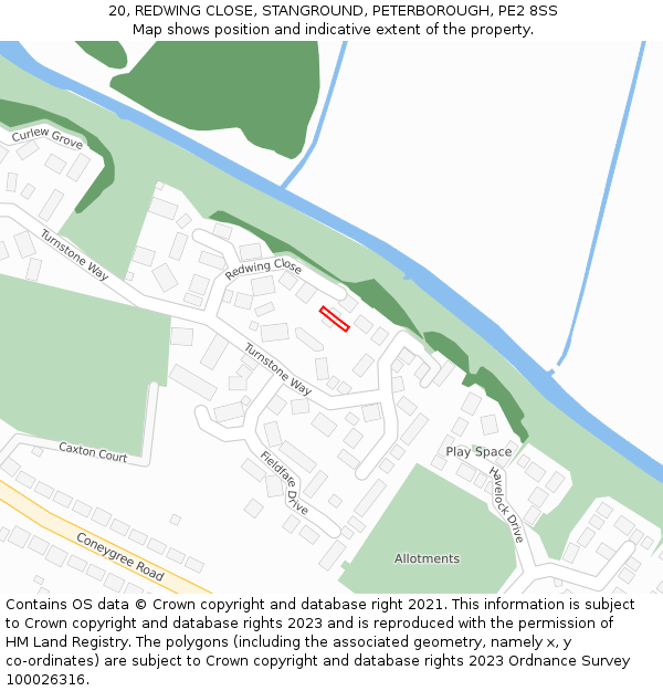20, REDWING CLOSE, STANGROUND, PETERBOROUGH, PE2 8SS: Location map and indicative extent of plot