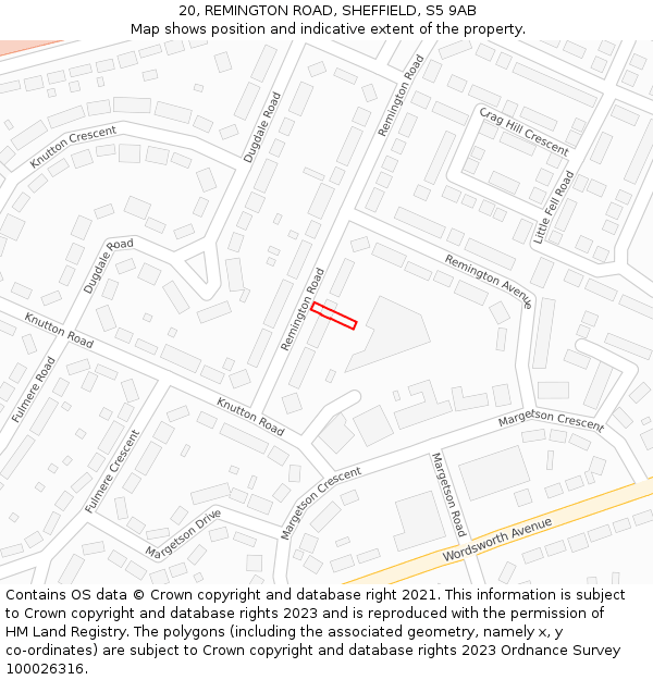 20, REMINGTON ROAD, SHEFFIELD, S5 9AB: Location map and indicative extent of plot