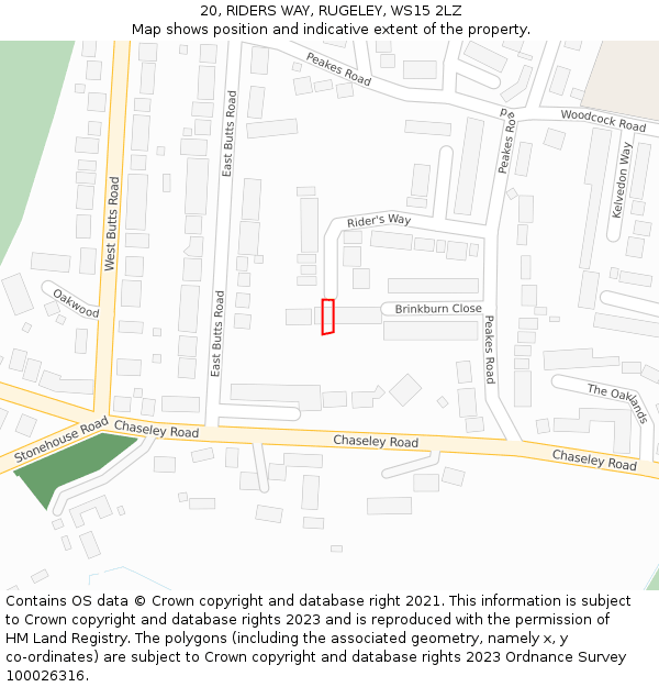 20, RIDERS WAY, RUGELEY, WS15 2LZ: Location map and indicative extent of plot