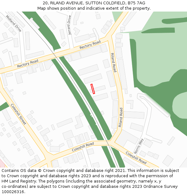 20, RILAND AVENUE, SUTTON COLDFIELD, B75 7AG: Location map and indicative extent of plot