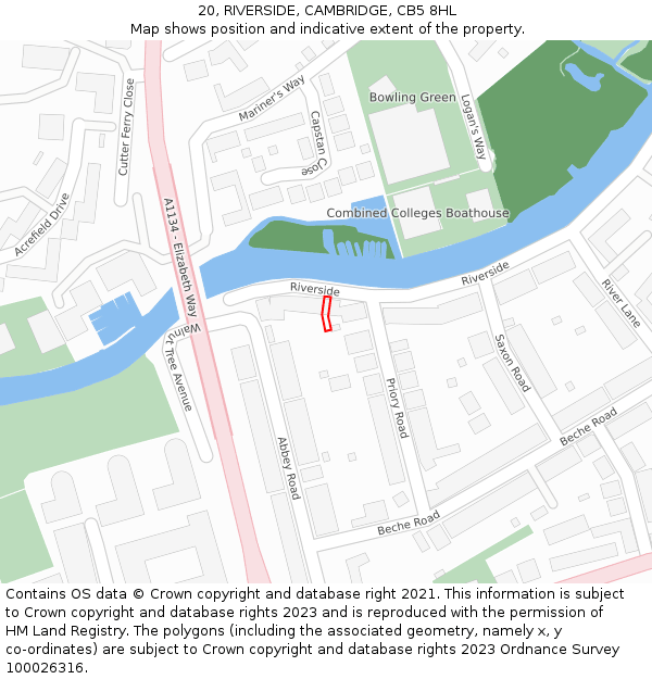 20, RIVERSIDE, CAMBRIDGE, CB5 8HL: Location map and indicative extent of plot