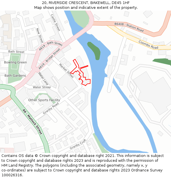 20, RIVERSIDE CRESCENT, BAKEWELL, DE45 1HF: Location map and indicative extent of plot