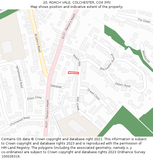 20, ROACH VALE, COLCHESTER, CO4 3YN: Location map and indicative extent of plot