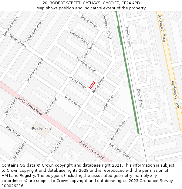 20, ROBERT STREET, CATHAYS, CARDIFF, CF24 4PD: Location map and indicative extent of plot