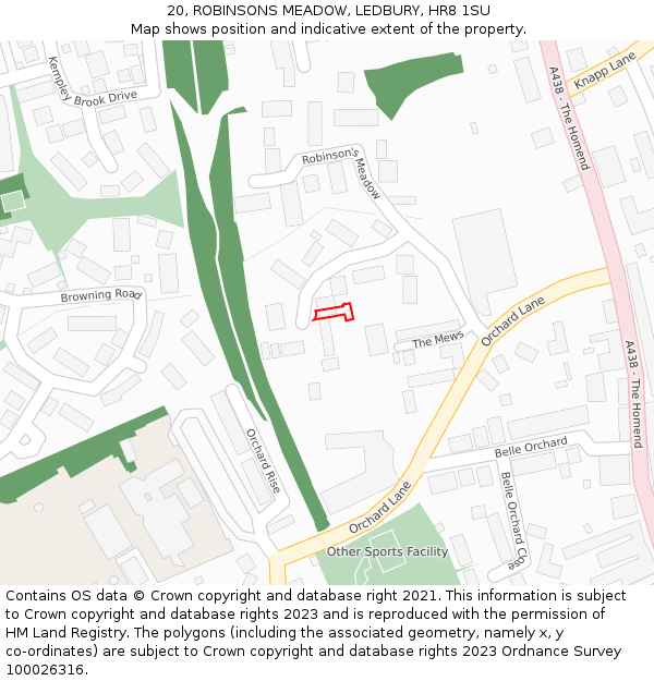 20, ROBINSONS MEADOW, LEDBURY, HR8 1SU: Location map and indicative extent of plot