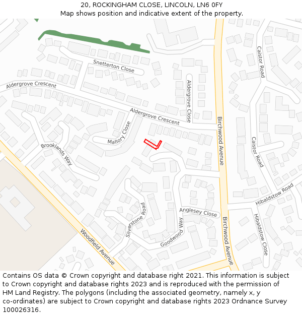 20, ROCKINGHAM CLOSE, LINCOLN, LN6 0FY: Location map and indicative extent of plot