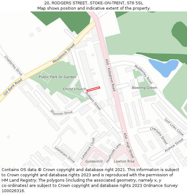 20, RODGERS STREET, STOKE-ON-TRENT, ST6 5SL: Location map and indicative extent of plot