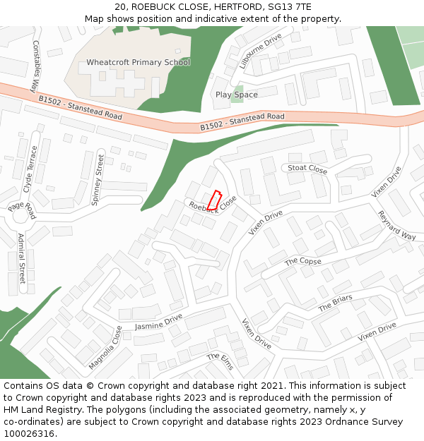 20, ROEBUCK CLOSE, HERTFORD, SG13 7TE: Location map and indicative extent of plot