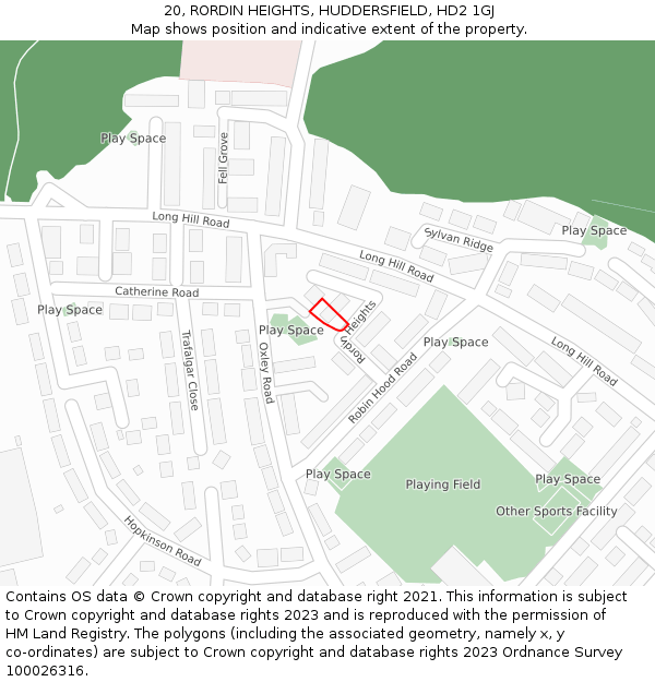 20, RORDIN HEIGHTS, HUDDERSFIELD, HD2 1GJ: Location map and indicative extent of plot
