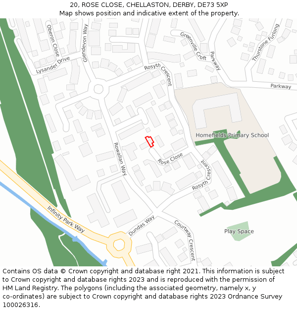 20, ROSE CLOSE, CHELLASTON, DERBY, DE73 5XP: Location map and indicative extent of plot