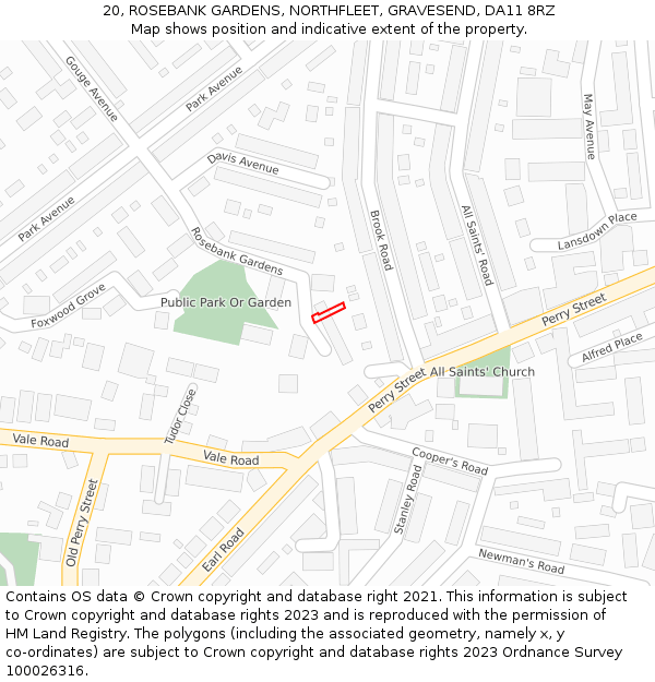 20, ROSEBANK GARDENS, NORTHFLEET, GRAVESEND, DA11 8RZ: Location map and indicative extent of plot
