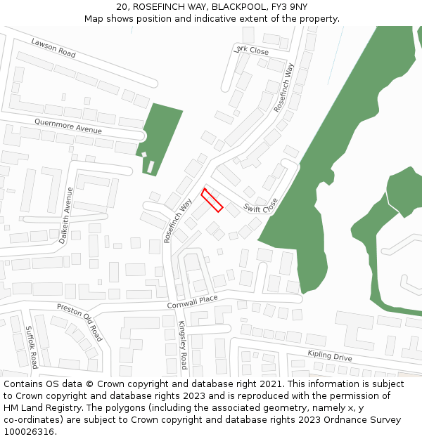 20, ROSEFINCH WAY, BLACKPOOL, FY3 9NY: Location map and indicative extent of plot