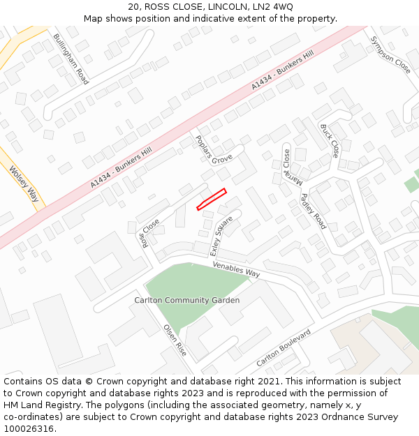 20, ROSS CLOSE, LINCOLN, LN2 4WQ: Location map and indicative extent of plot