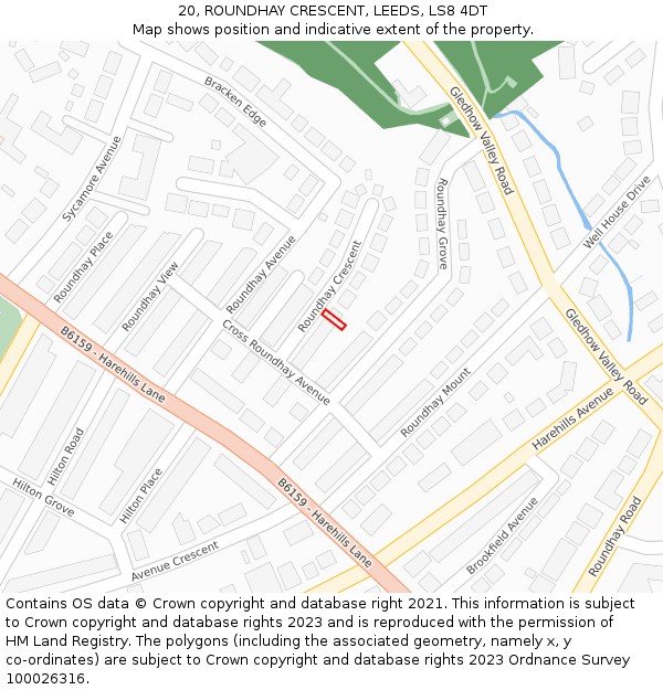 20, ROUNDHAY CRESCENT, LEEDS, LS8 4DT: Location map and indicative extent of plot
