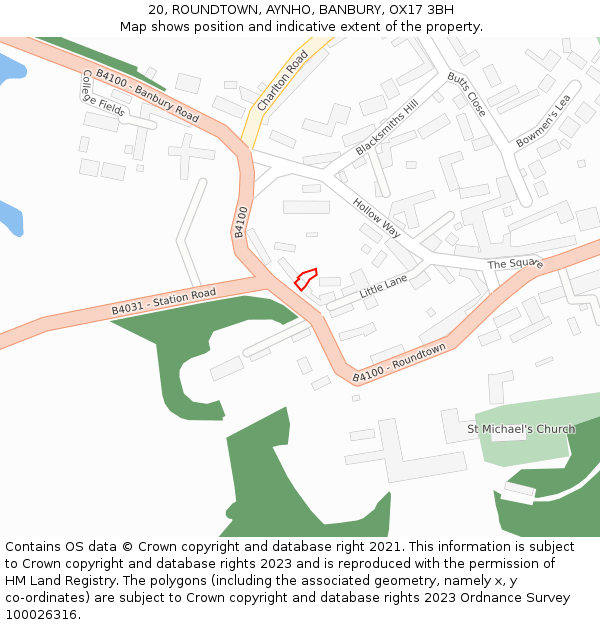 20, ROUNDTOWN, AYNHO, BANBURY, OX17 3BH: Location map and indicative extent of plot