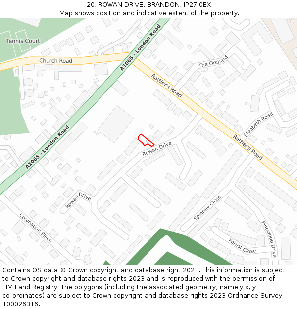20, ROWAN DRIVE, BRANDON, IP27 0EX: Location map and indicative extent of plot