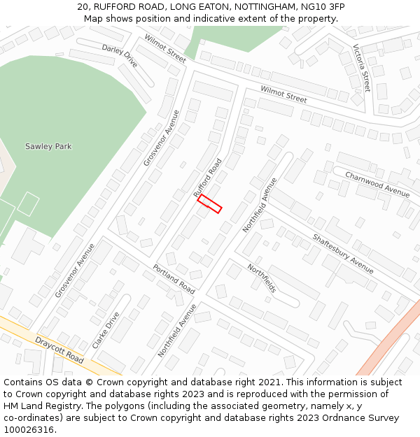 20, RUFFORD ROAD, LONG EATON, NOTTINGHAM, NG10 3FP: Location map and indicative extent of plot