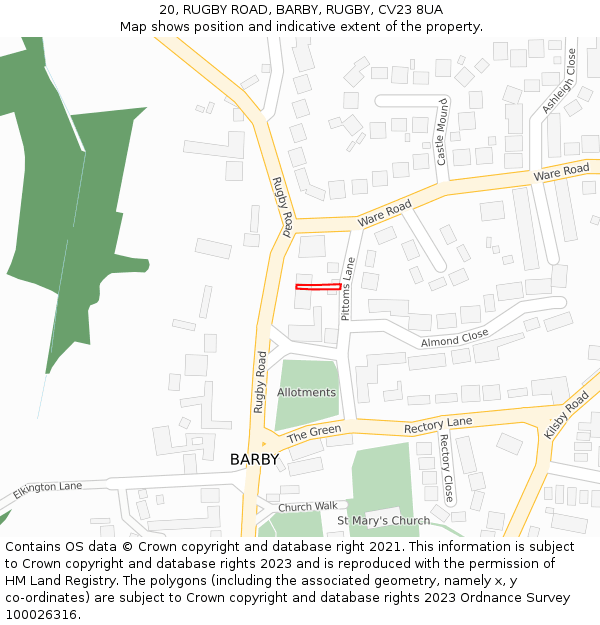 20, RUGBY ROAD, BARBY, RUGBY, CV23 8UA: Location map and indicative extent of plot